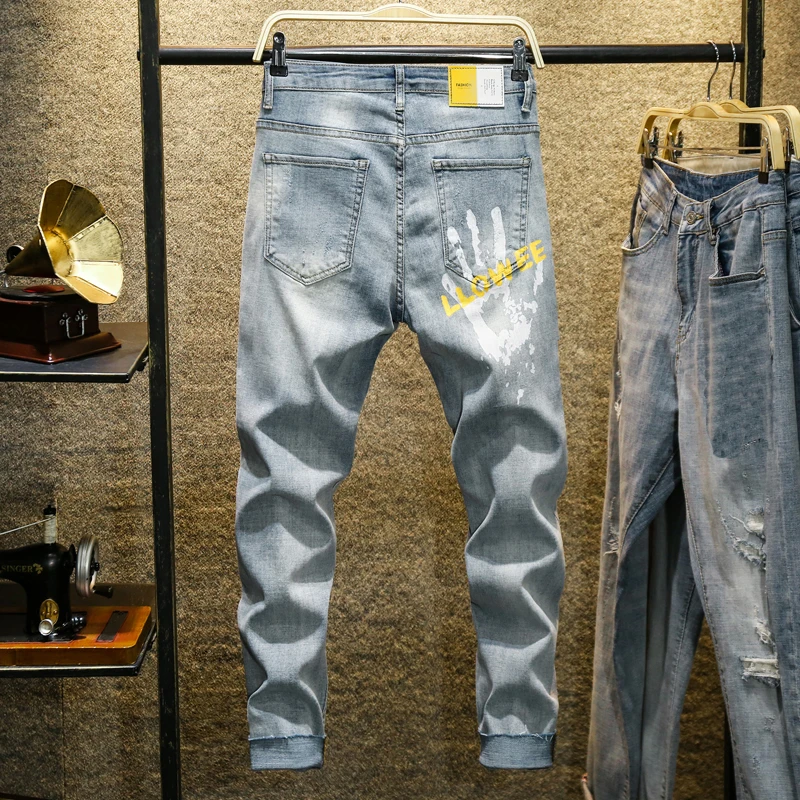 Seller men's washed Denim jeans Men's Clothing long casual pants male blue trousers Retro Hole Jeans Ankle-Length Pants Cotton Denim