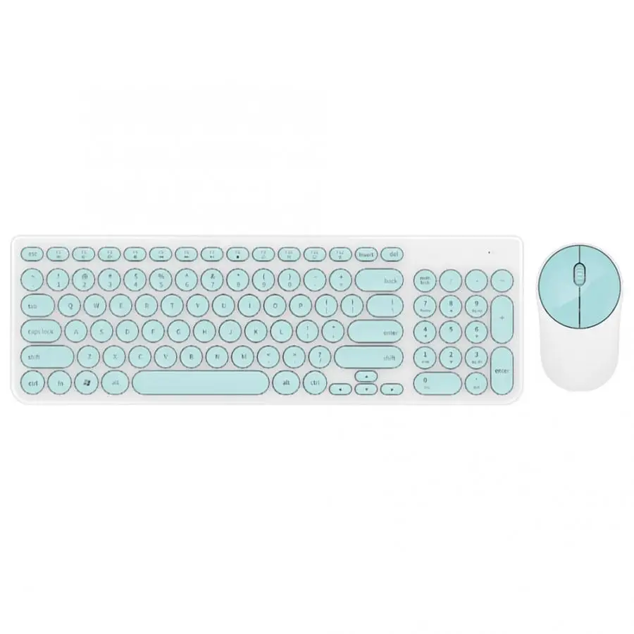 Клавиатура Мышь комбо круглый панк Keycap беспроводная клавиатура Бесшумная энергосберегающая беспроводная мышь набор - Цвет: Зеленый