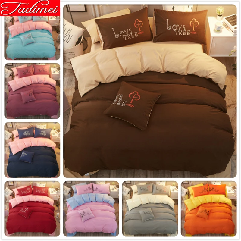 Pure Color Plain Solid 3/4 pcs Bedding Set Single Full Twin Queen King Big Size Quilt Comforter Duvet Cover Bedspreads Bed Linen | Дом и сад
