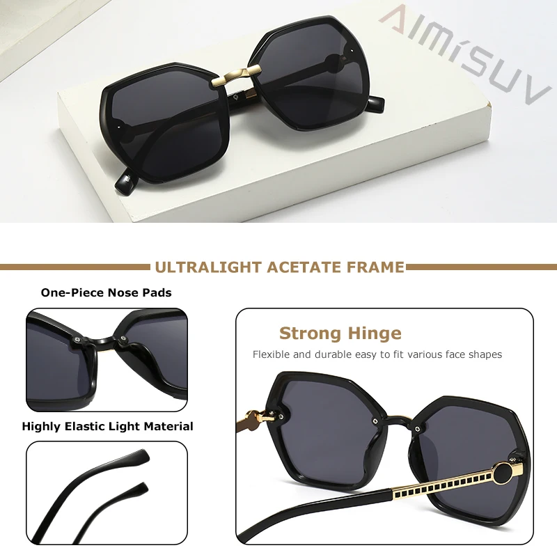 AIMISUV Vintage Oversized Women's Sunglasses Driver 2022 Luxury Brand Black Sun Glasses ​Shades For Female UV400 zonnebril dames women's sunglasses