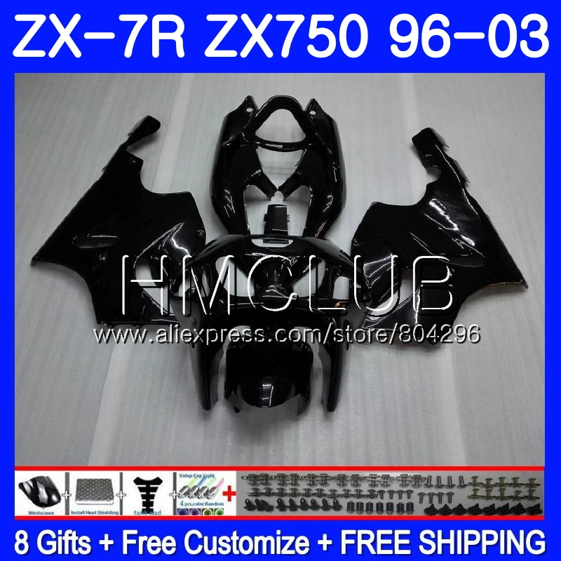 

Body For KAWASAKI NINJA ZX750 ZX 7R 1997 1998 2003 11JK.1 ZX 7 R 750 CC ZX-7R glossy black ZX7R 96 97 98 99 00 01 02 03 Fairing