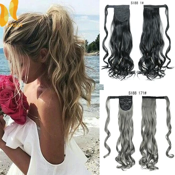 

XINRAN 22inches Ponytail Clip in Pony tail Pure Color Hair Extensions Wrap Around on Synthetic Hair Piece Long Wave Real Natural