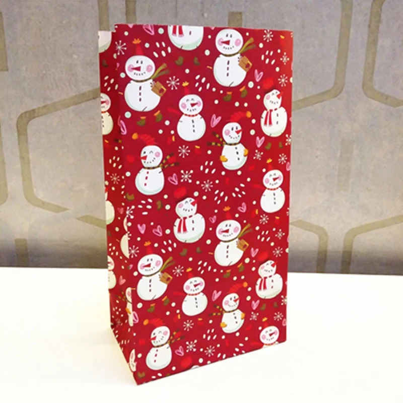 Снежинка Веселый Рождественский Бумажный Пакет снеговики, елки еда Печенье Подарочная упаковка сумка на день рождения, для вечеринки, подставка сумки