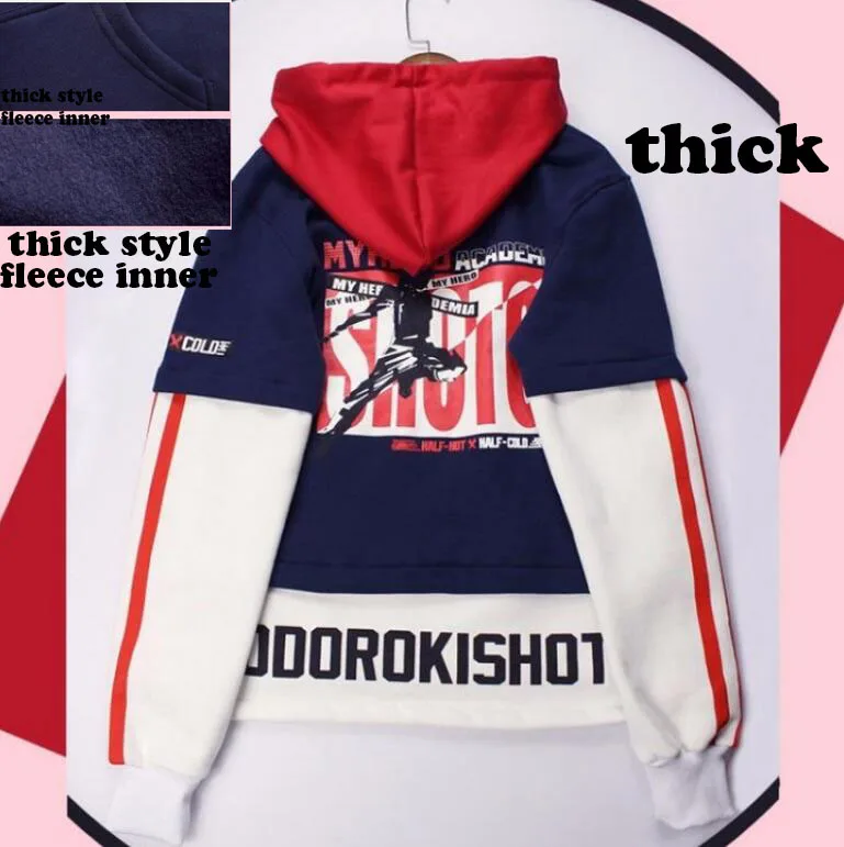 thick Толстовка с капюшоном в стиле аниме «My Hero Academy Boku no Hero Academy Todoroki Shoto», унисекс, толстовка с имитацией двух частей, пуловер, пальто - Цвет: thick