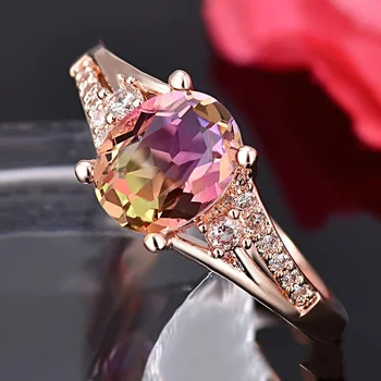 

Fashion Rose Gold Crystal Rhinestones Ring Cute Bridal Wedding Engagement Ring Personality Charm Jewelry Girl Gift