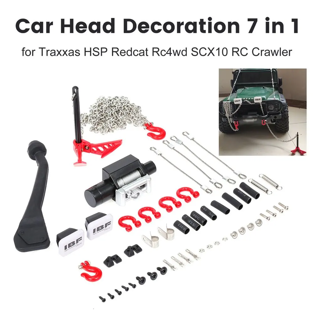

7in1 Exhaust Pipe Shell Steel Chain D-Ring Shackles Winch Lampshade Earth Anchor for Traxxas HSP Redcat Rc4wd Tamiya SCX10