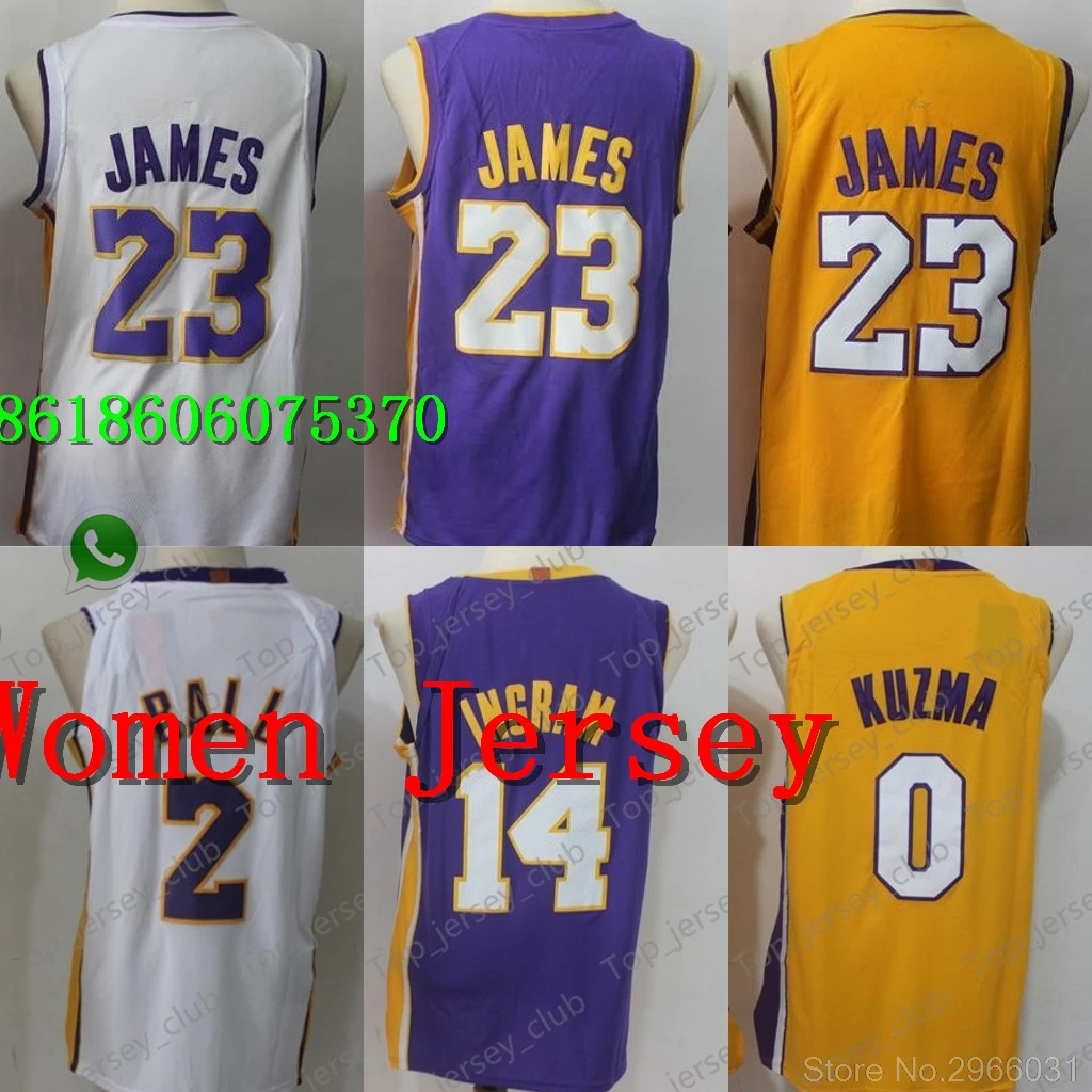 А+++ качество для взрослых женщин#23 Леброн Джеймс 2 Lonzo Ball 0 Kyle Kuzma 14 Брэндон Инграм Джерси Лос-Анжелес