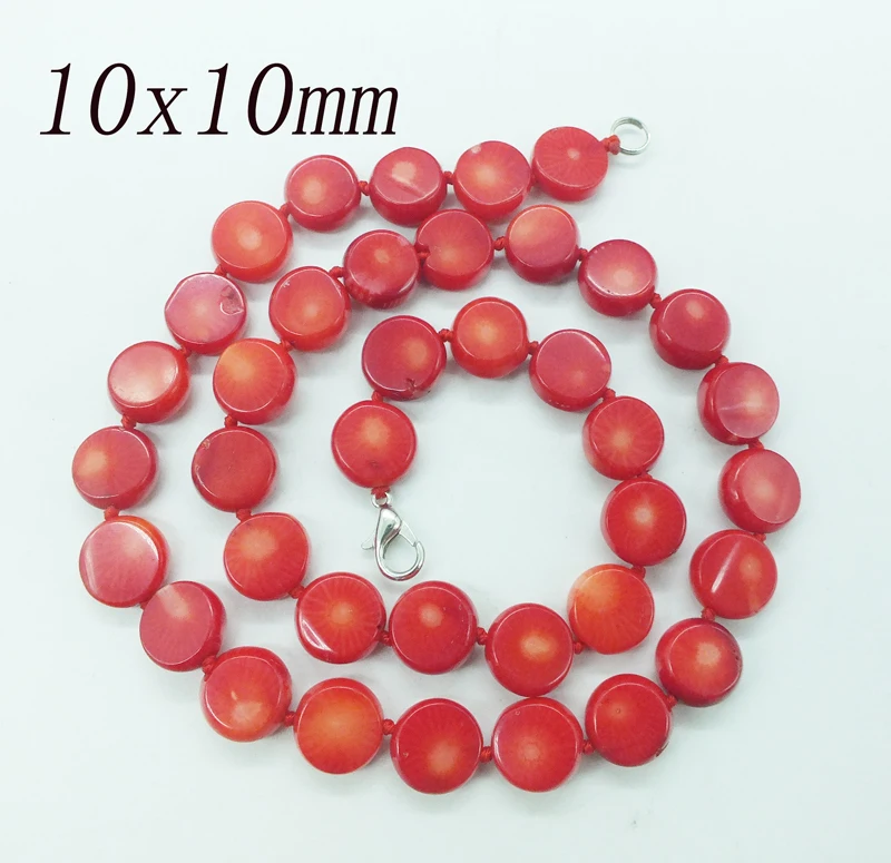 10X10MM Промо-Акция! Красное Коралловое ожерелье 18" - Окраска металла: 10X10MM