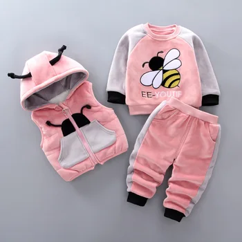 

Boys Girls Autumn Warm sets 3Pcs bee pattern Infant Kids Children Sports Suit WaistCoat + Sweatshirt + Pants Toddler Clothes