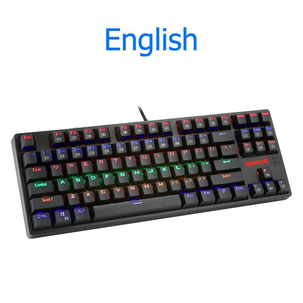 K576Rainbow Redragon DAKSA K576 Радужная USB Механическая игровая клавиатура синий светодиодный переключатель с подсветкой 87 клавиш проводной ПК компьютерный геймер - Цвет: K576Rainbow