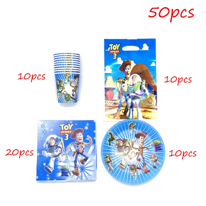 BeiPanLiZhi-50pcs История игрушек мультфильма тема 51 шт. Дети День рождения украшения принадлежности чашки тарелка детский душ Подарочный мешок Салфетка скатерть поставка - Цвет: BeiPanLiZhi-50pcs