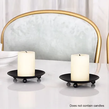 

2pcs Candlestick Tealight Round Centerpiece Dinner Table Elegant For LED Pillar Iron Plate Candle Holder Rustic Wedding Decor