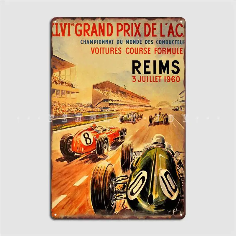 

Grand Prix Acf реймс 3 июля 1960 года, металлический знак, дизайн, домашний паб, жестяные пластинки Sign, плакаты