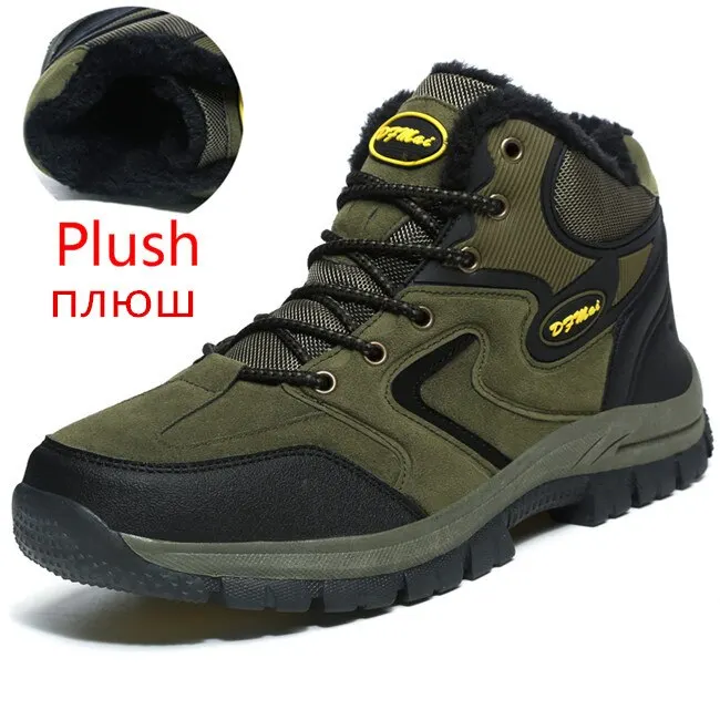 Army Green Add Plush Мужские ботинки для мужчин; зимние ботинки с теплым мехом и плюшем на шнуровке; модная мужская обувь; кроссовки; ботинки - Цвет: Army Green Add Plush