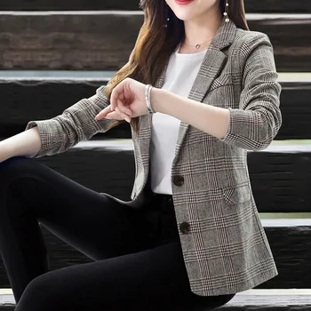 

Women's jacket 2019 autumn new fashion casual temperament slim slimming wild plaid single-breasted small suit women's clothing