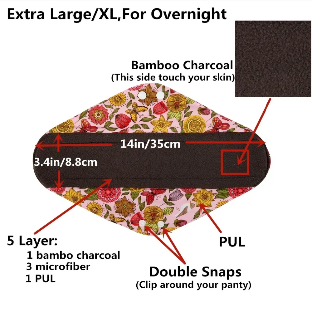 1 Extra Large Cloth Menstrual Pad Sanitary Maternity Overnight Mama XL Reusable Washable [Sigzagor]