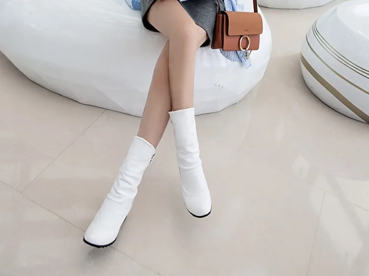 White Platform Heighten Boots High Heel Wedge Heels Ankle Boots For Women Casual Strap Woman Shoes Winter Biker Boots Big Size