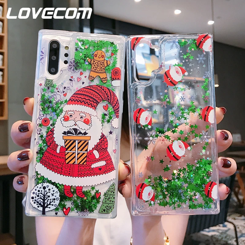 

LOVECOM Phone Case For Samsung Galaxy Note 10 Pro S10e S10 Plus Note 8 9 Cute Christmas Liquid Quicksand Soft Back Cover Gifts