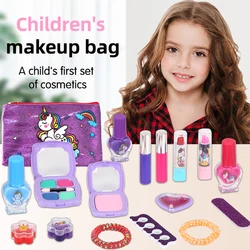 Kit de maquillage jouet avec sac de rangement, 22 pièces, maquillage de princesse lavable, jouets pour cadeau, ensemble de jeu pour faire semblant 