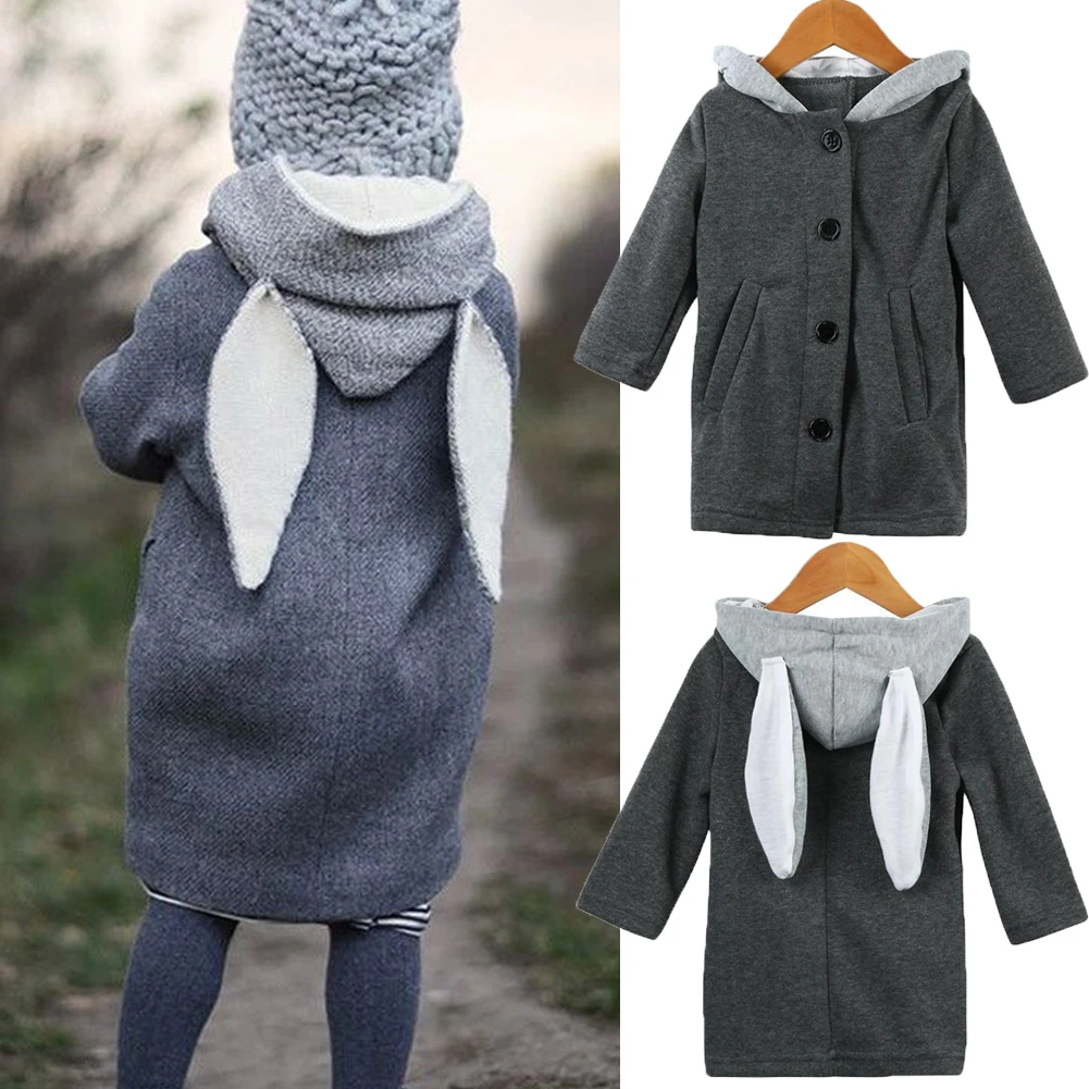 От 0 до 9 лет для маленьких мальчиков и девочек, зимнее плотное пальто с капюшоном, кролик длинное ухо, куртка, верхняя одежда