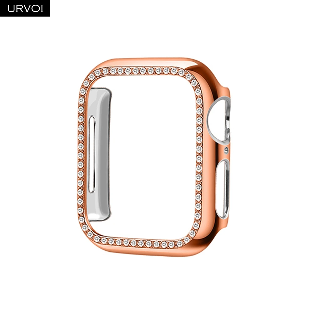 Rose gold URVOI чехол для Apple Watch series 5 4 32 гальванический пластиковый бампер жесткий каркас Блестящий Цирконий сломанный стеклянный камень крышка для iWatch - Цвет: Rose gold