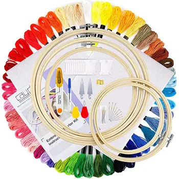 

Cross Stitch Set Cross Stitch Thread Tool 50-Color Bamboo Embroidery Shed Embroidery Circle Set Polyester Cotton Thread
