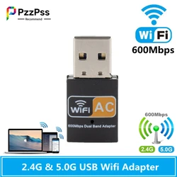 PzzPss – adaptateur WiFi USB sans fil, 600Mbps, Dongle pour PC, carte réseau double bande, 5 Ghz, récepteur Ethernet Lan 
