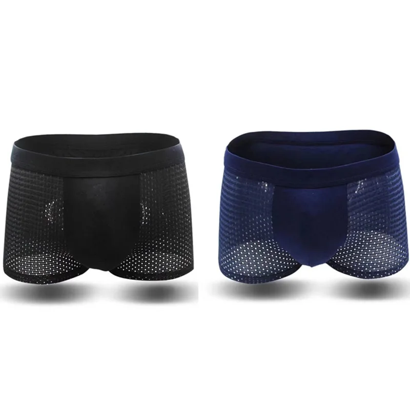 Black Blue Сетчатое Мужское нижнее белье, мужское нижнее белье, боксеры, Бамбуковые Боксеры, трусы, дышащие боксеры, шорты, мужские трусы, сексуальное мужское нижнее белье, cueca - Цвет: Black Blue