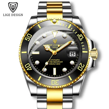 

LIGE NEW Men Automatic Mechanical Clock Fashion Business Waterproof Sapphire Glass Watches For Mens 316L Steel NH35 Movement+box