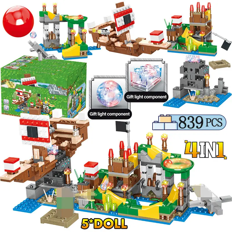 

839PCS My World Series Pirate Ship Maze Ball Track Building Block Funnel Slide legoing Minecrafted Castle Village Brick Kids Toy