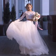 Дешевые Свадебные платья из двух частей с иллюзией с длинными рукавами сексуальное прозрачное открытое свадебное платье Тюль Vestido De Noiva