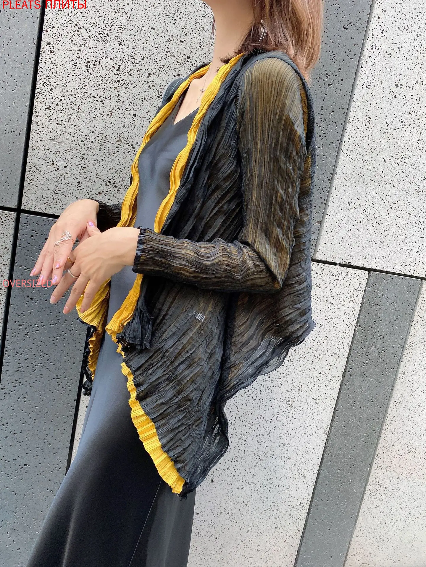 

Miyake Pleats Coat for Women, Monochromatic, Temperament, Commute, Reverse, Irregular, Long Sleeve, Female, New, Fashion