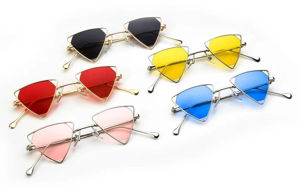 TIIYU New Punk Sunglasses Women Triangle Oculos New Vintage Glasses Openwork Metal Frame Fashion Sun Glasses Men Okulary