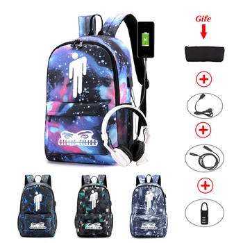 

Billie Eilish New Backpack Women/Men's Luminous School Bags Usb Laptop Travel Backpack Charging Anti Theft Waterproof Canvas Bag