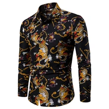 Топ quanlity модная Осенняя японская ретрорубашка Мужская рубашка с длинными рукавами с китайским драконом Мужская модная повседневная одежда camisas