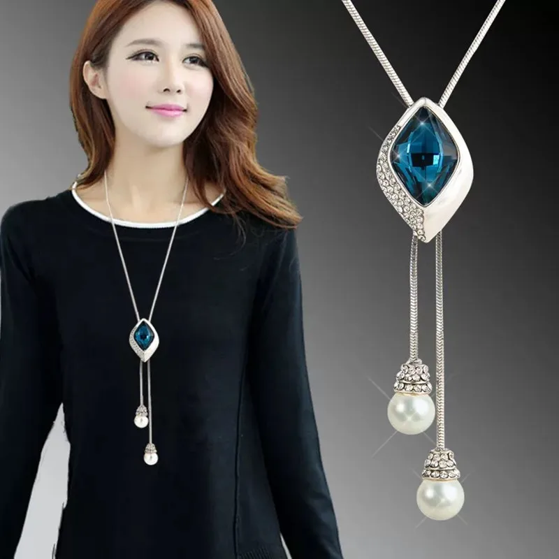 LWMMD квадратная Подвеска из кристалла, длинное ожерелье с кисточками для женщин, модное ювелирное изделие,, Серебряная цепочка с гематитовым покрытием