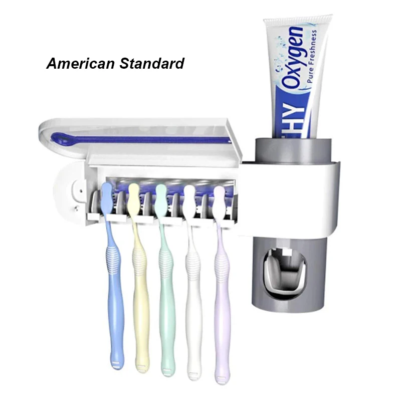 UNTIOR 3 In 1 UV Light Ultraviolet Toothbrush Sterilizer Automatic Toothpaste Dispenser ToothBrush Holder bathroom accessories - Цвет: American standard