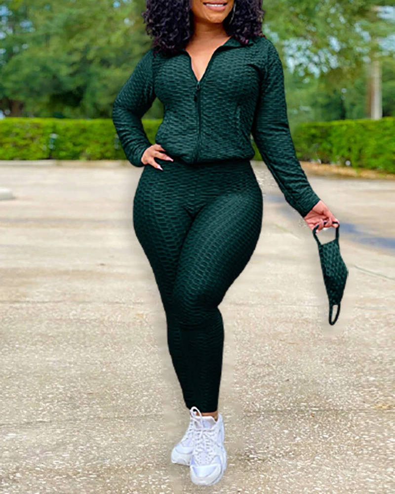 Conjunto de dos piezas para mujer, ropa deportiva de talla grande 4XL3XL, abrigos de manga larga sólidos y con máscara facial|Trajes de pantalón| - AliExpress