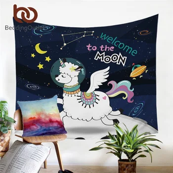 

BeddingOutlet Space Llama Wall Hanging Unicorn Custom Tapestry Moon Star Alpaca Sheep Wall Carpet Kids Cartoon Tapiz Dropship