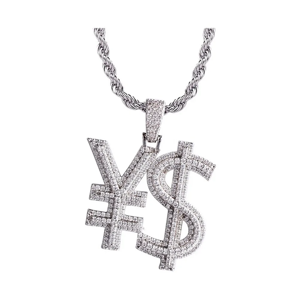 

Iced Out Chain 18K Gold Plated Fully Zirconia Simulated Diamond Dollar Sign Hip Hop Pendent Necklace for Men Women