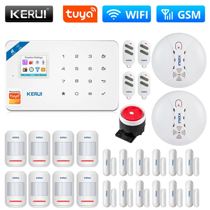 KERUI W18 WiFi 2g Home GSM Alarm System With 5 PIR 10 Door Sensor 4 Remote for sale online 
