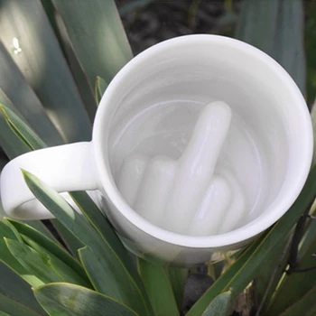 

Hot Sale Design White Middle Finger Mug Novelty Style Mixing Coffee Milk Cup Funny Ceramic Mug 300Ml Capacity Water Cup