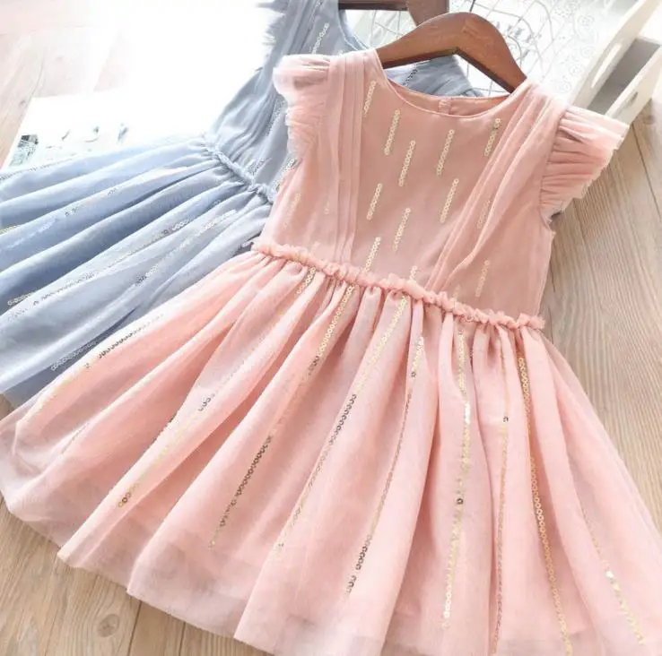 Owligbaby/Милая юбка-пачка с блестками, рукавами-крылышками и оборками; одежда ярких, розовых, голубых цветов; милое платье принцессы для девочек; сезон весна-лето