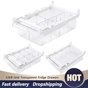 

1/4/8 Grid Refrigerator Organizer Transparent Fridge Drawers Fresh Spacer Layer Storage Bin Containers for Pantry Freezer