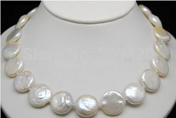 free shipping >>>>Charming 13-15MM white Natural Shape coin pearl necklaces 18" Long