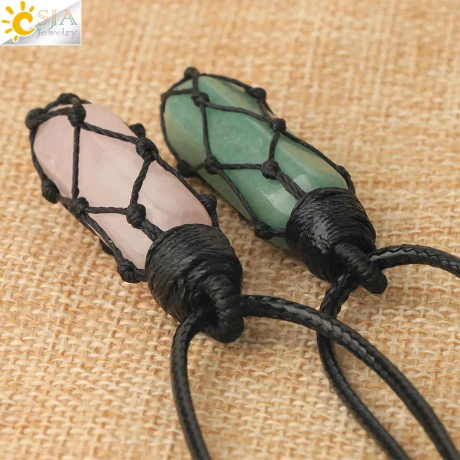 Natural Stone Rope Wrap Necklace Hexagonal Crystal Necklaces - Image 4