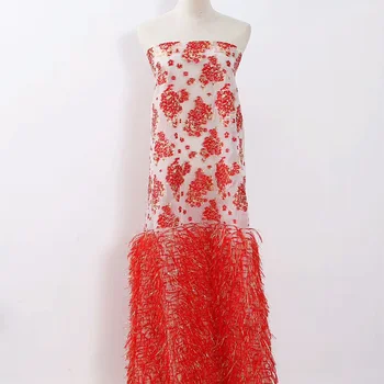 

5YDS 2020 Spring Flowers Jacquard Lace Fabric Embroidered Brocade Tassel Lace french Tulle Lace Fabric for Women Party Dress