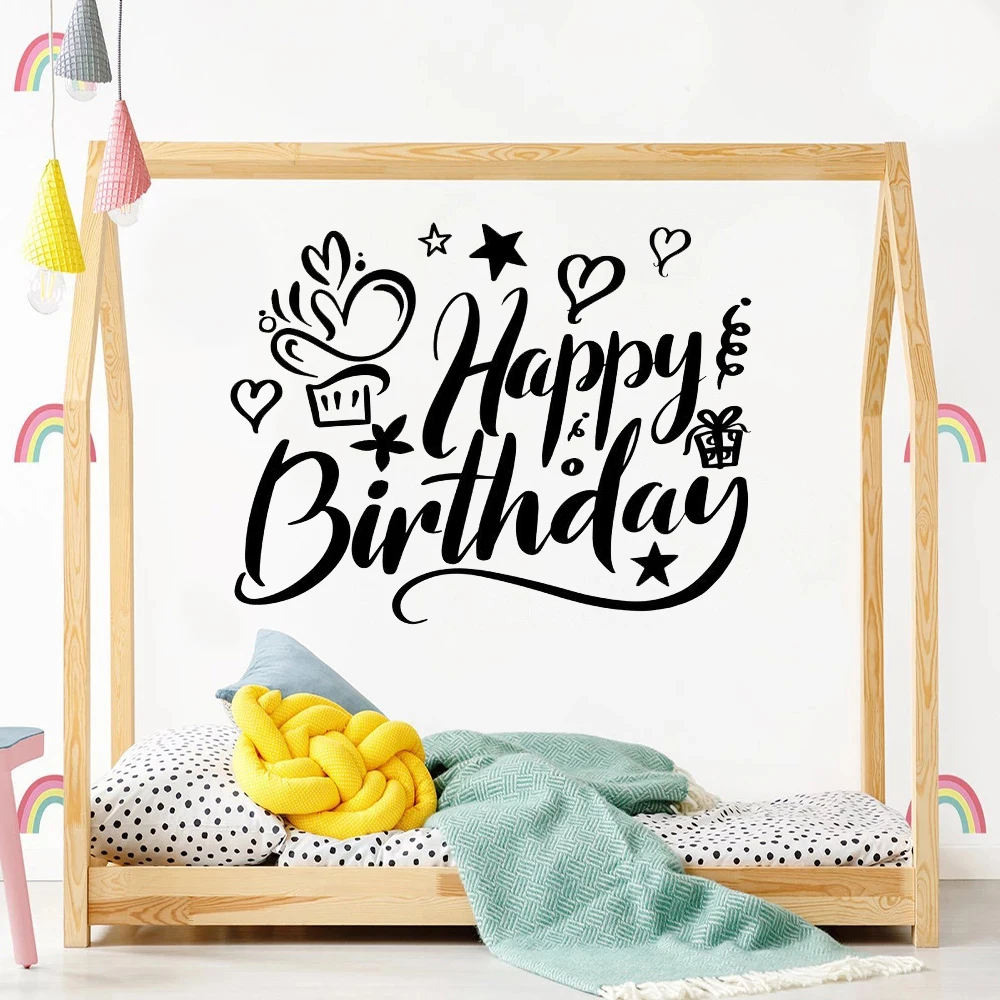 

Creativity Decals Happy Birthday Party Wall Stickers For Kids Girl Bedroom Poster Vinyl Livingroom Decoration Murals HJ0120