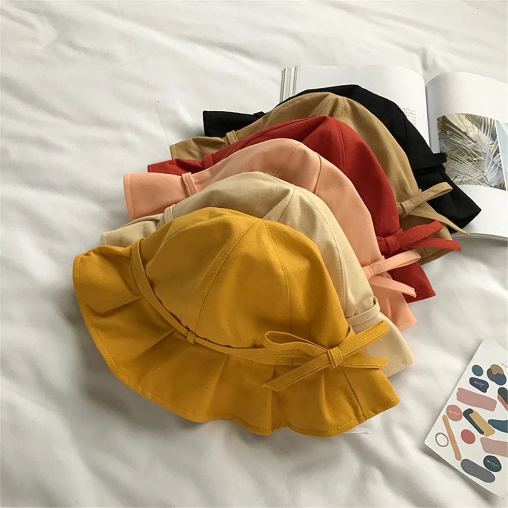 

All-match Japanese Style Kawaii Harajuku Simple Trendy Chic Leisure Students Bucket Hats Women Sun Shade Solid Summer Womens