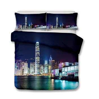 

3D printed urban landscape series duvet cover set, 3 pieces set of bedding in various big city tourist resorts, 100% microfiber